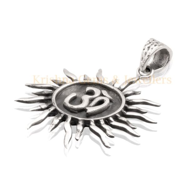 Om Pendant with Delight Sun Theme Pendant in 92.5 Sterling Silver - Image 2