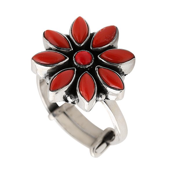 coral silver ring