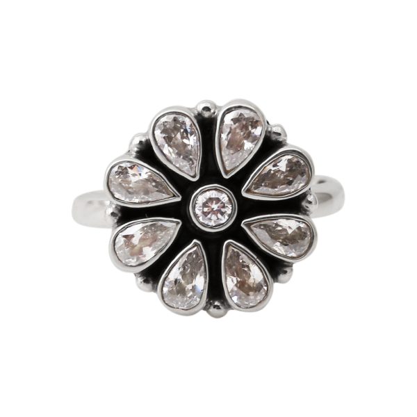 White Zirconia Flower Ring in Sterling Silver - Image 3