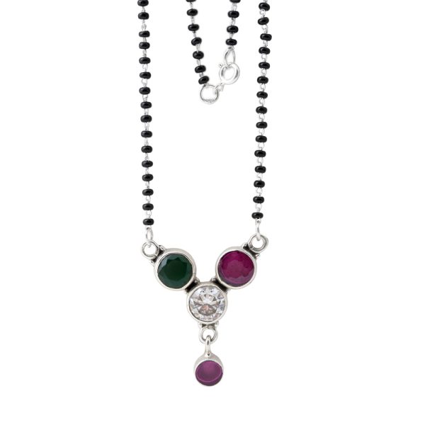Red Green White Stone Silver Mangalsutra for Women
