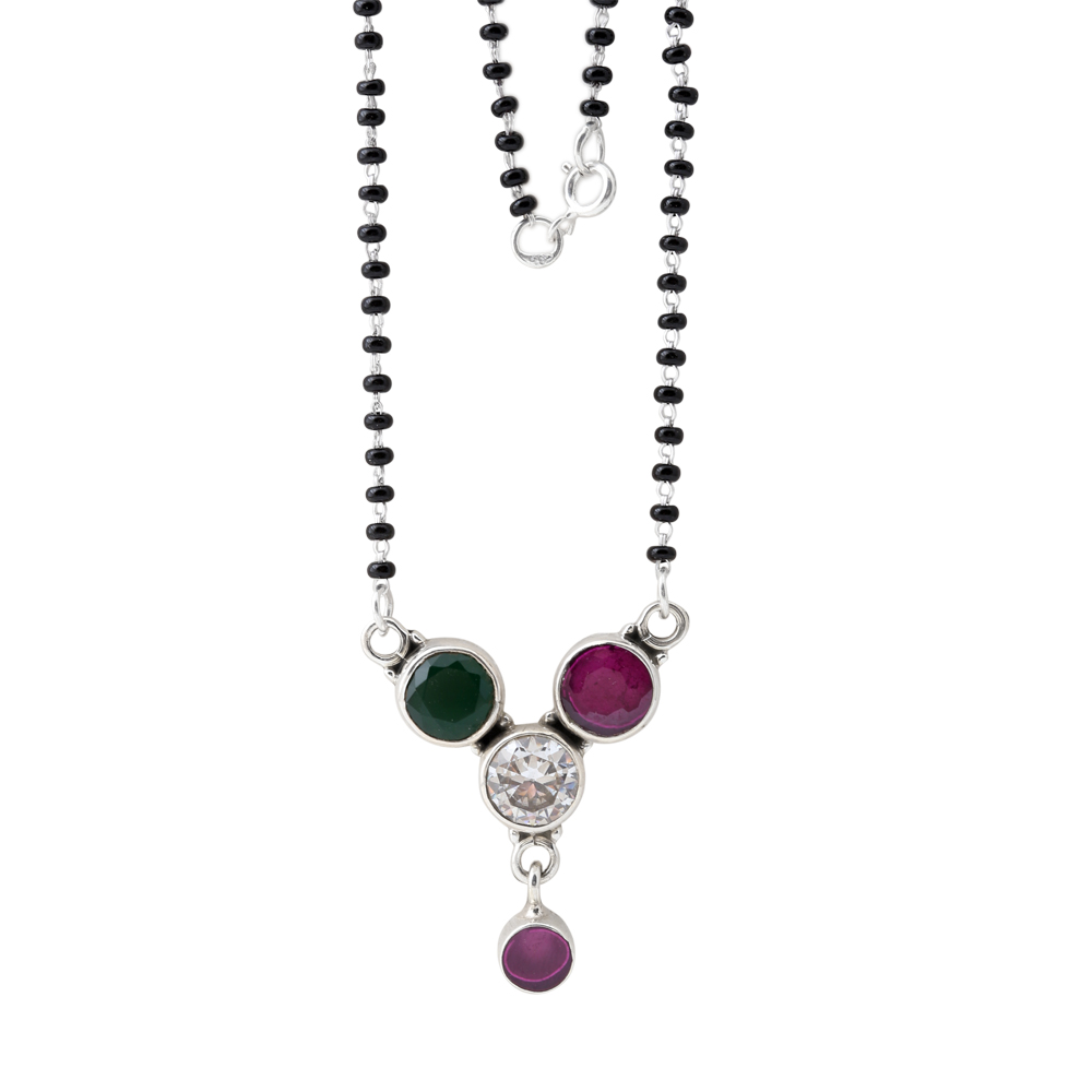 Red Green White Stone Silver Mangalsutra for Women