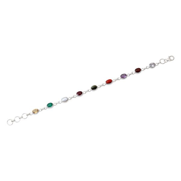 Stylish Navratna Bracelet with Natural Stones in 92.5 Sterling Silver