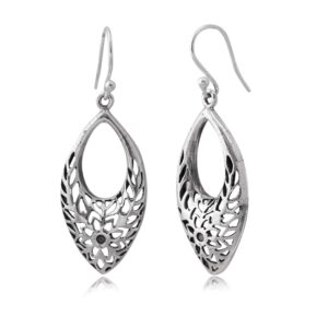 Stunning Drop Shape Flower Work Long Earring in 925 Sterling Silver