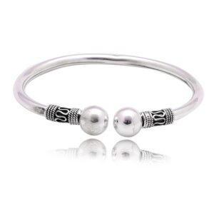 Double Beads Openable Bangle in 925 Sterling Silver
