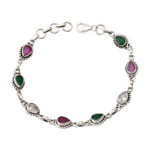 Ruby Green Multi Coloured Gemstone Bracelet in Sterling Silver
